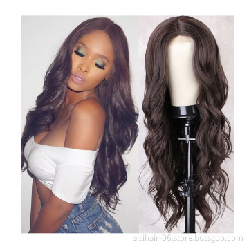 Aisi Hair Hot Selling Body Wave Wigs Expression Long Black Blonde Brown 26 Inch Synthetic For Women Lace Front Wigs